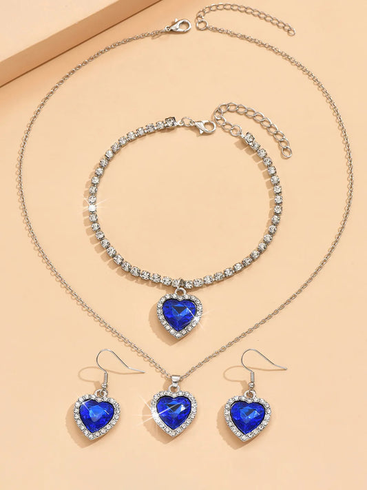 Twilight Heart Sparkle Necklace Set - Silver Blue