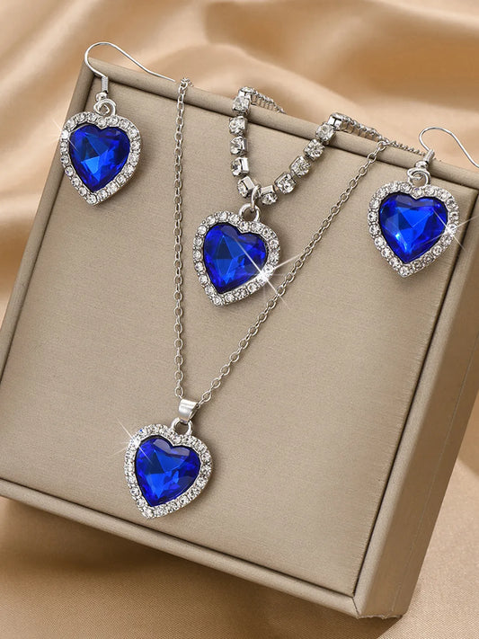 Twilight Heart Sparkle Necklace Set - Silver Blue