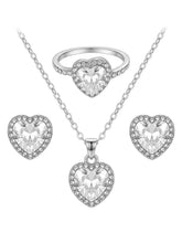 Peora Halo Heart Pendant Set - Silver