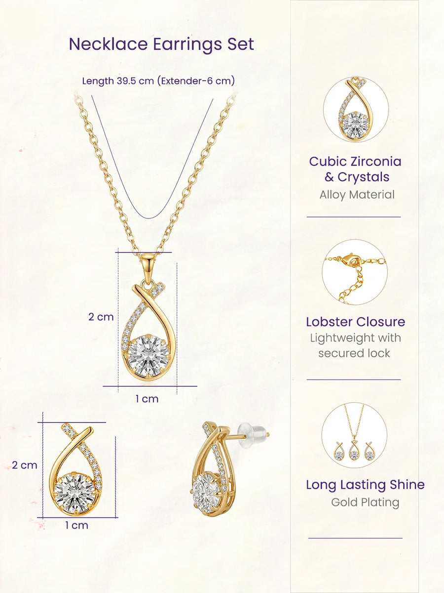 Peora Twisted Teardrop CZ Pendant  Set - Gold