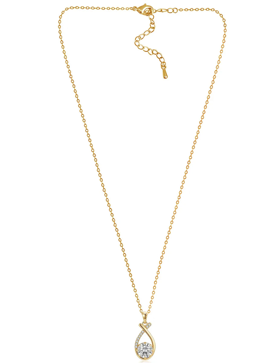 Peora Twisted Teardrop CZ Pendant  Set - Gold