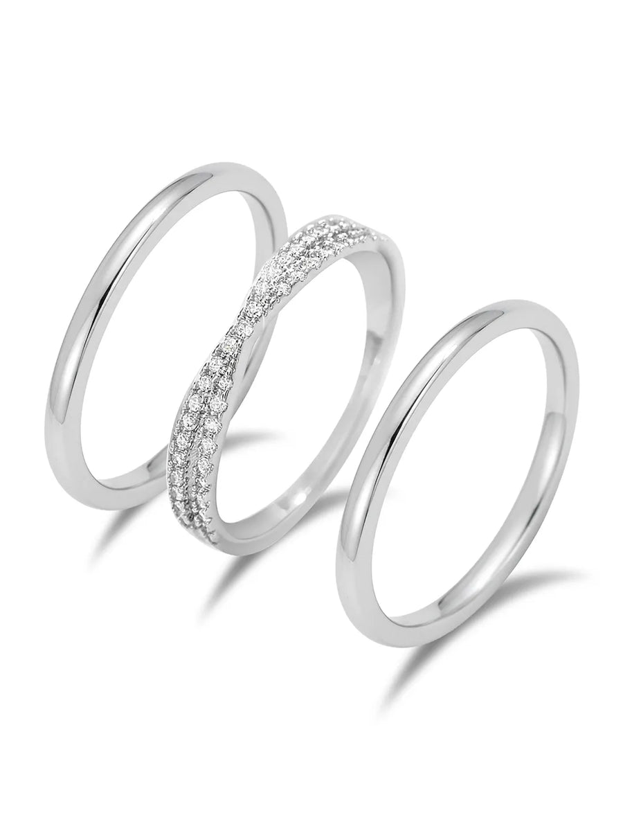Stackable Trio CZ Silver Bands Rings