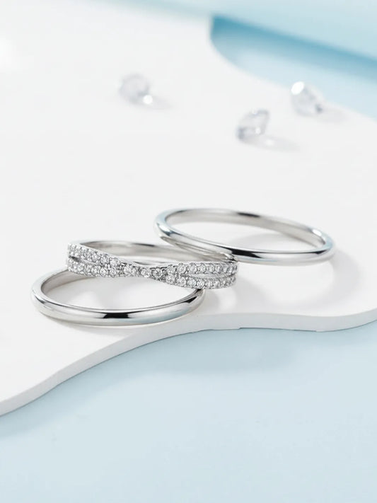 Stackable Trio CZ Silver Bands Rings