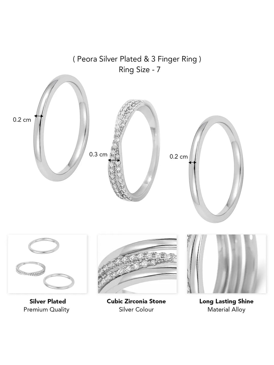 Stackable Trio CZ Silver Bands Rings