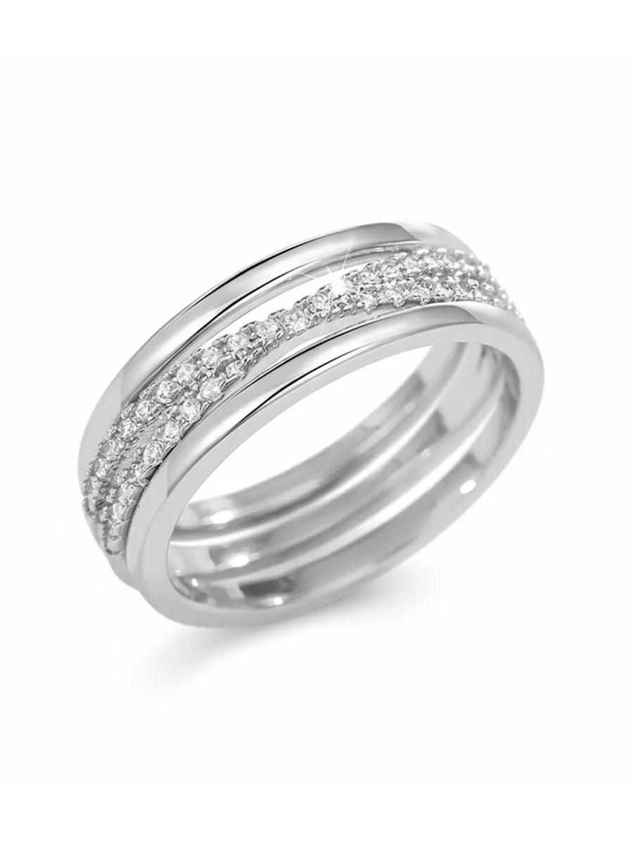 Stackable Trio CZ Silver Bands Rings