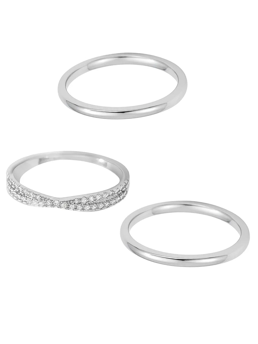 Stackable Trio CZ Silver Bands Rings
