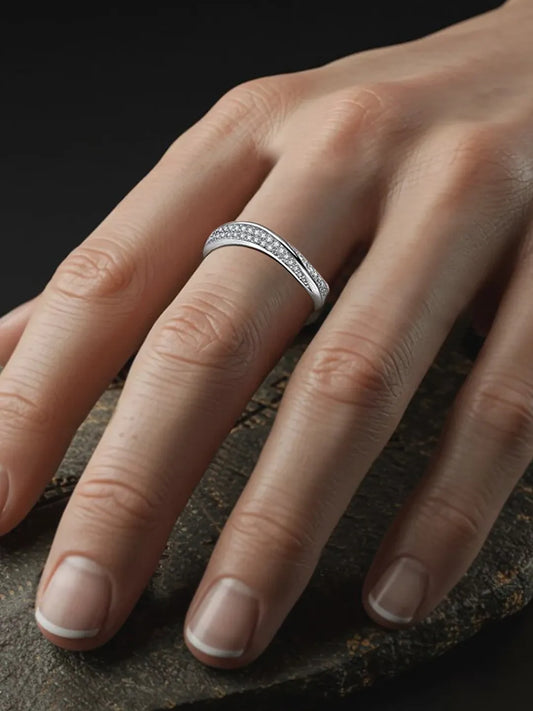 Dazzling CZ Pave Curve Finger Ring