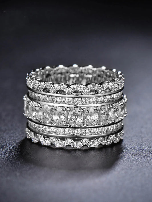 Peora Dazzling Silver Wide Band CZ Statement Ring
