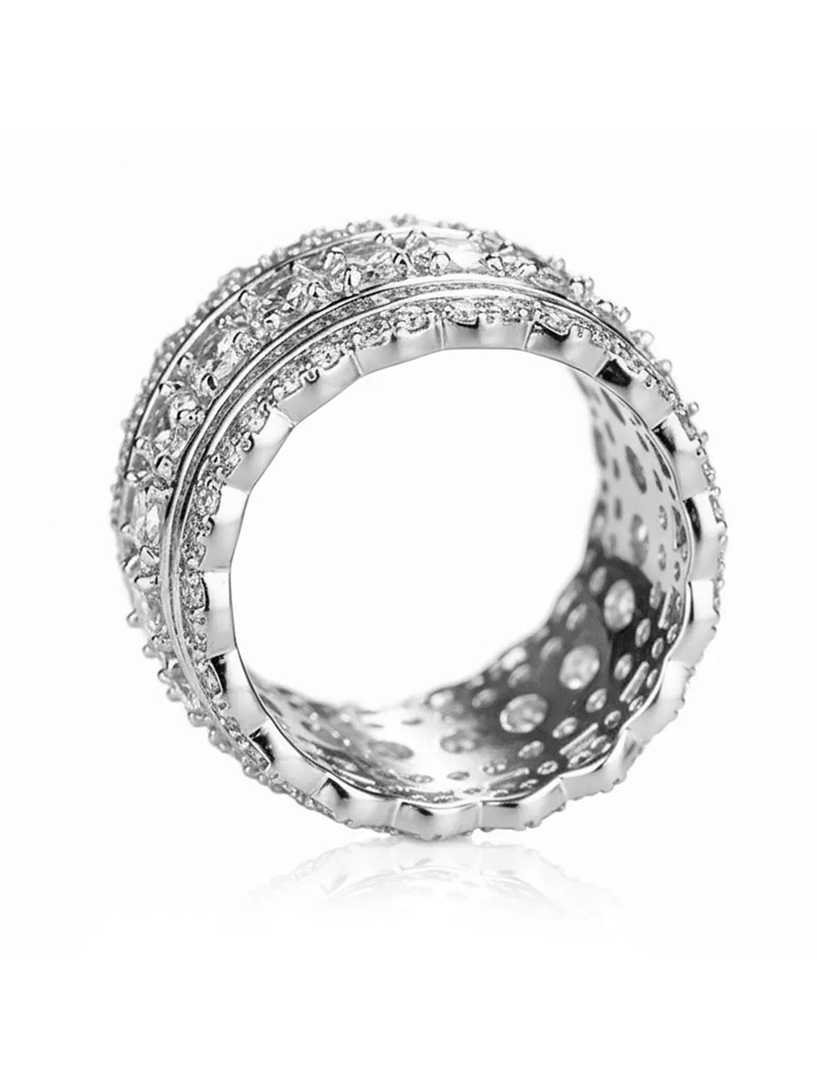 Peora Dazzling Silver Wide Band CZ Statement Ring