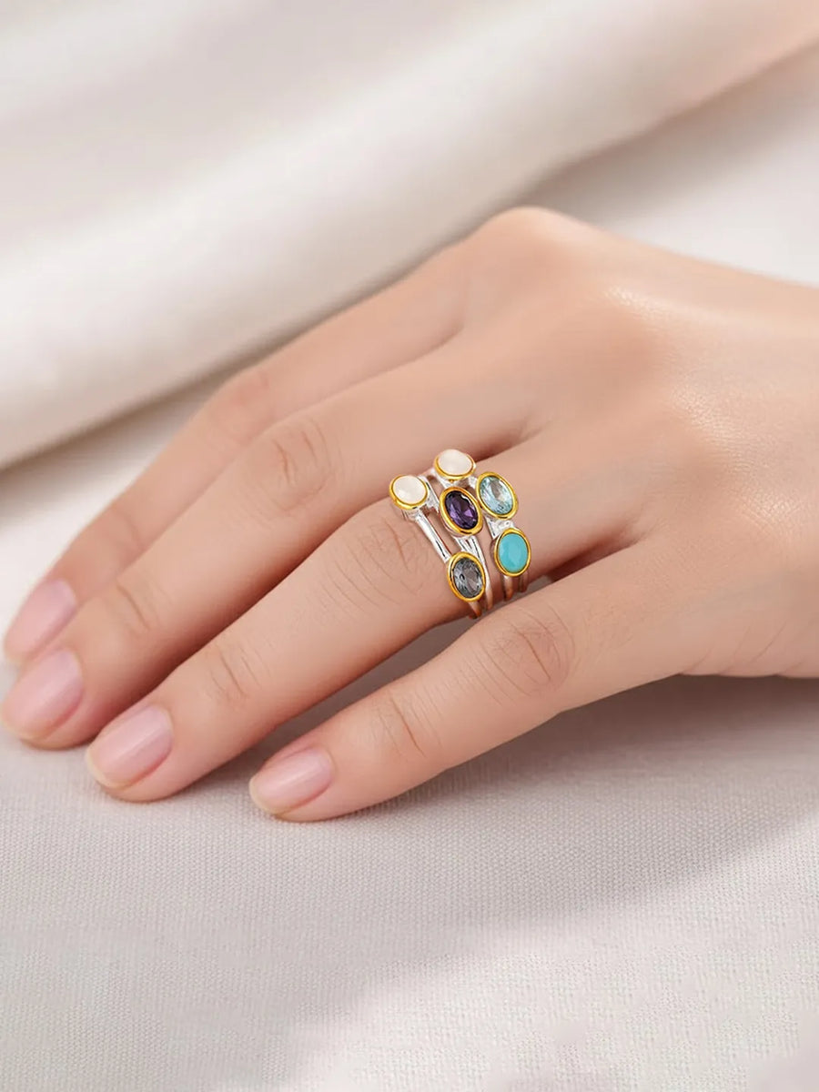 Stacked Style Multi Stone Band Ring