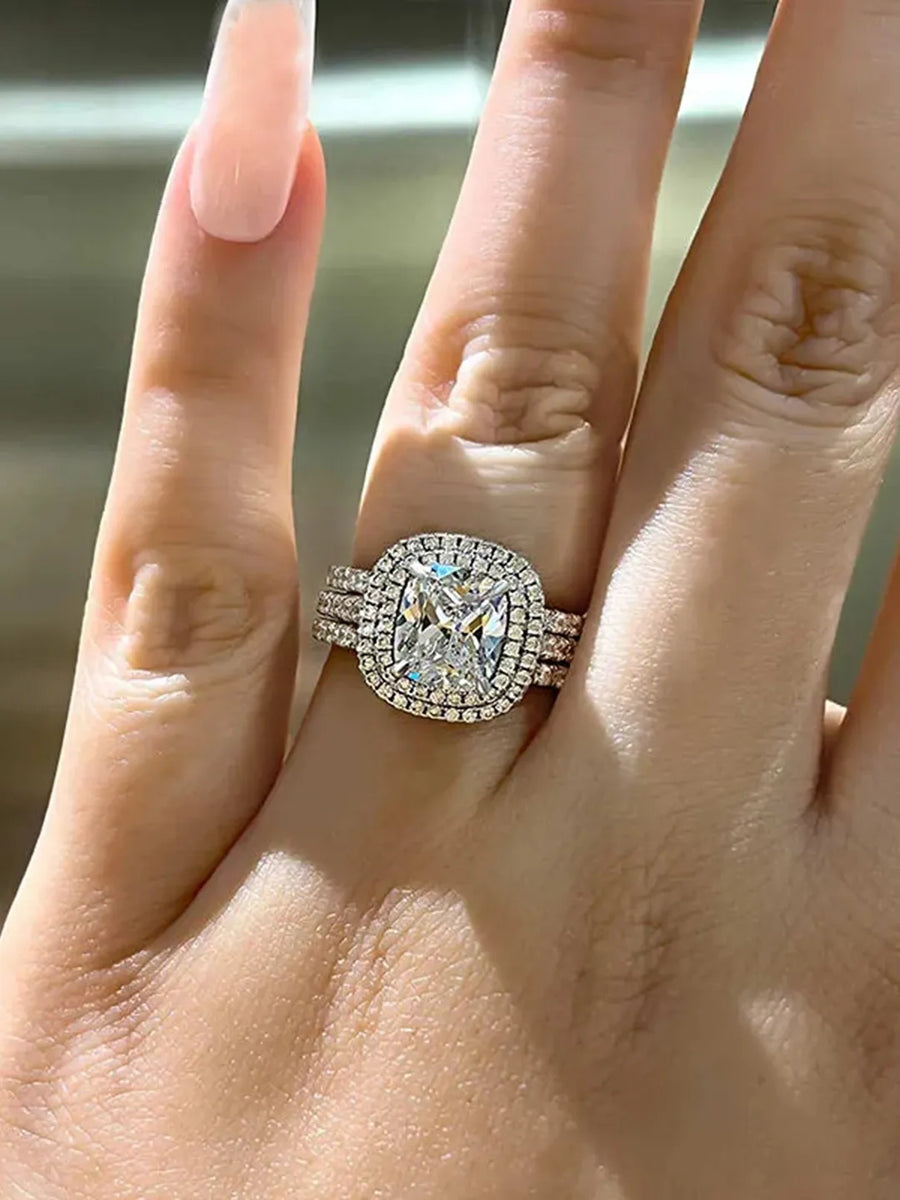 Stackable Trio Solitaire Halo & Pave CZ Rings