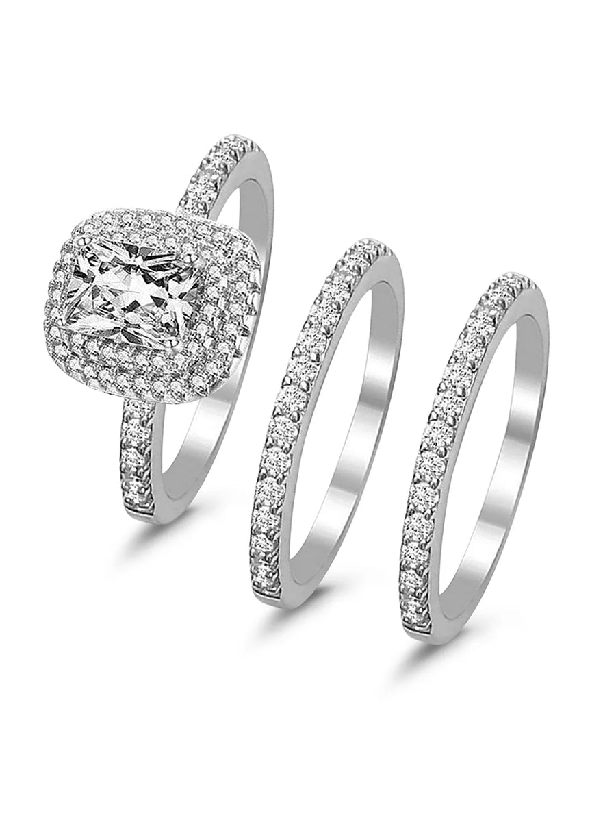 Stackable Trio Solitaire Halo & Pave CZ Rings
