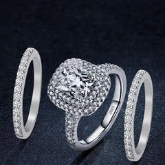Stackable Trio Solitaire Halo & Pave CZ Rings