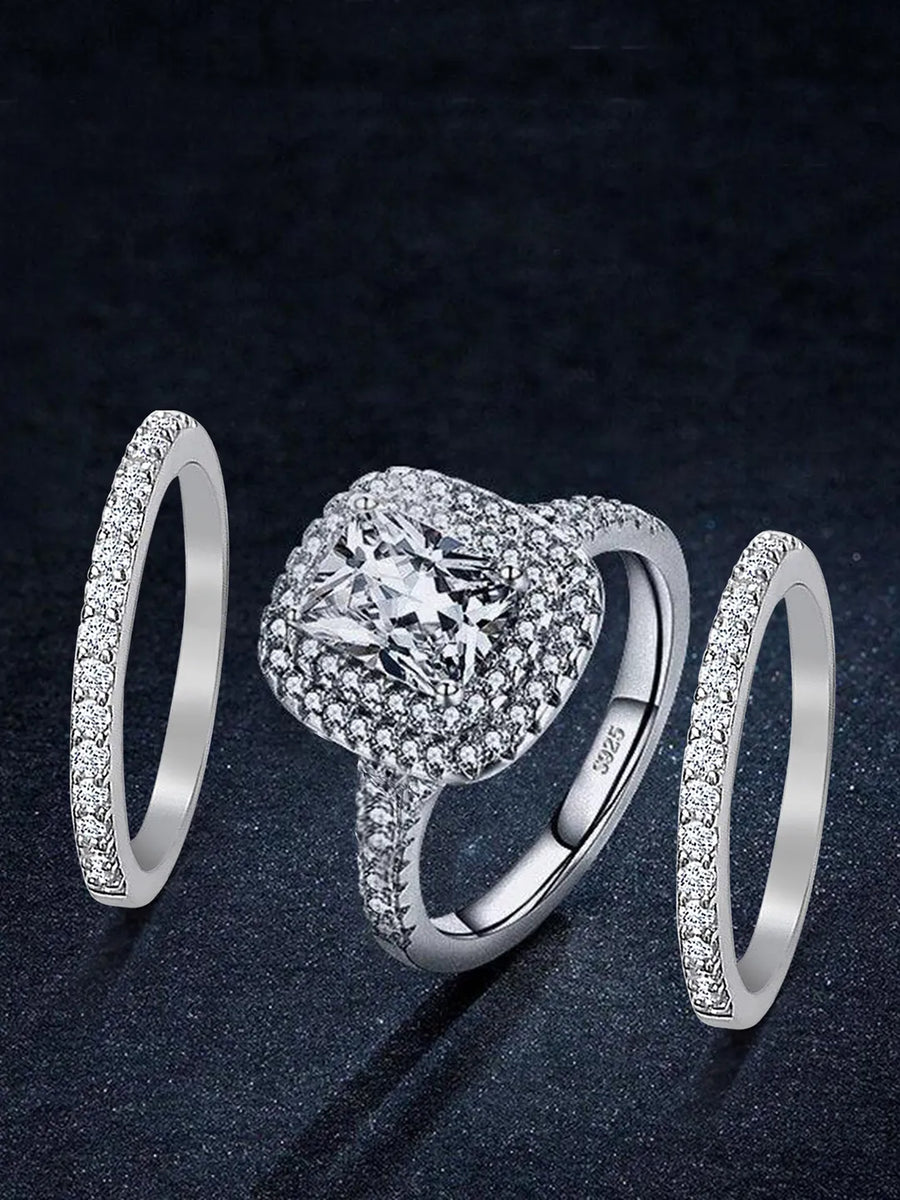 Stackable Trio Solitaire Halo & Pave CZ Rings