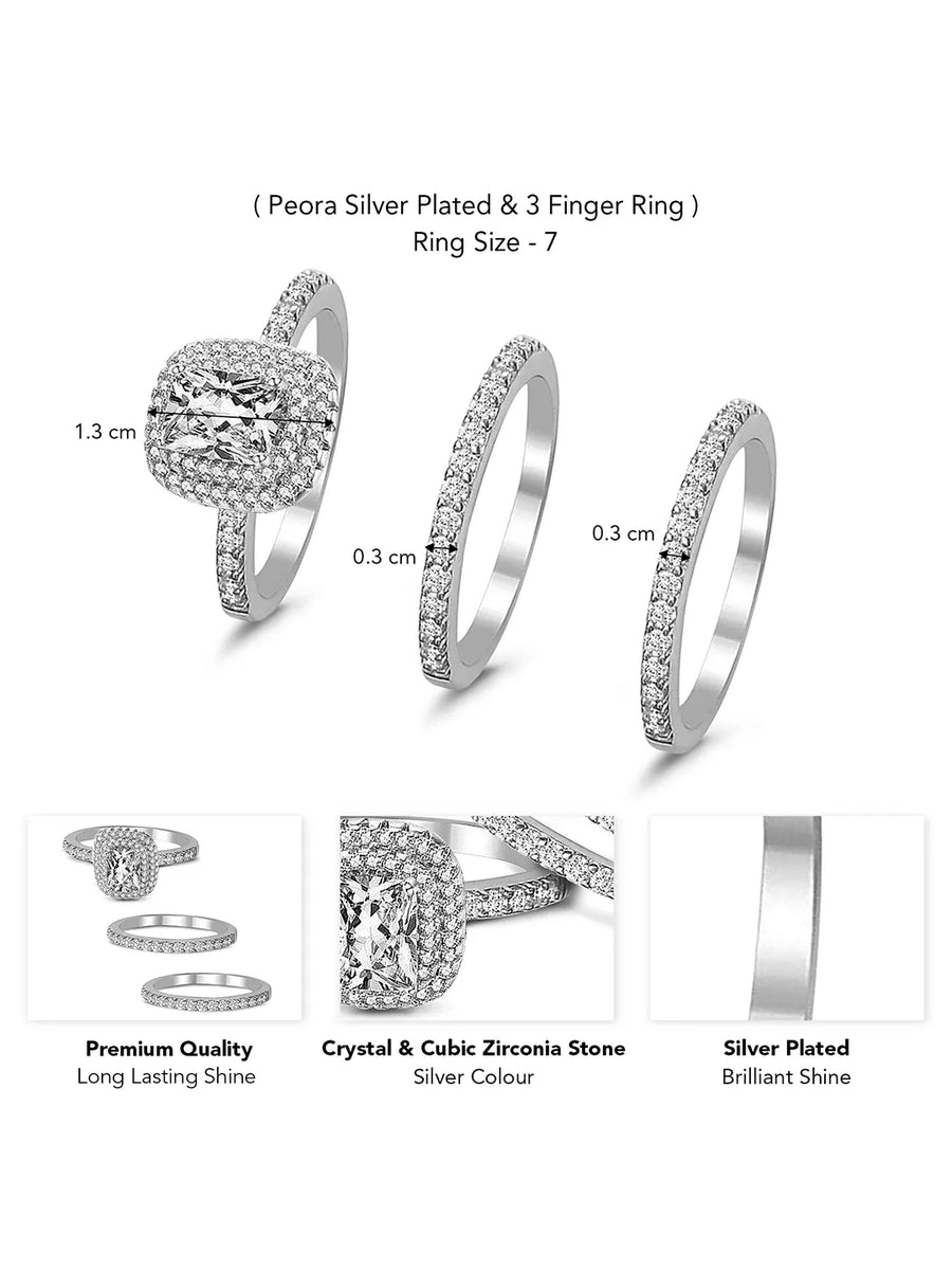 Stackable Trio Solitaire Halo & Pave CZ Rings