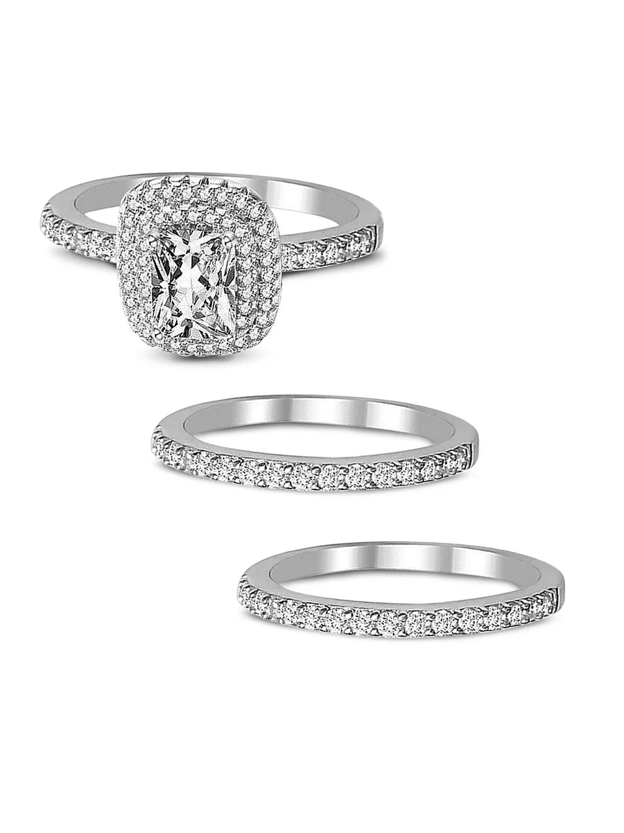 Stackable Trio Solitaire Halo & Pave CZ Rings