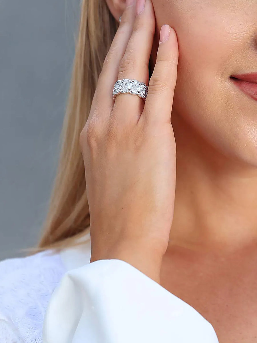 Azure Silver Crown Statement Ring For Women