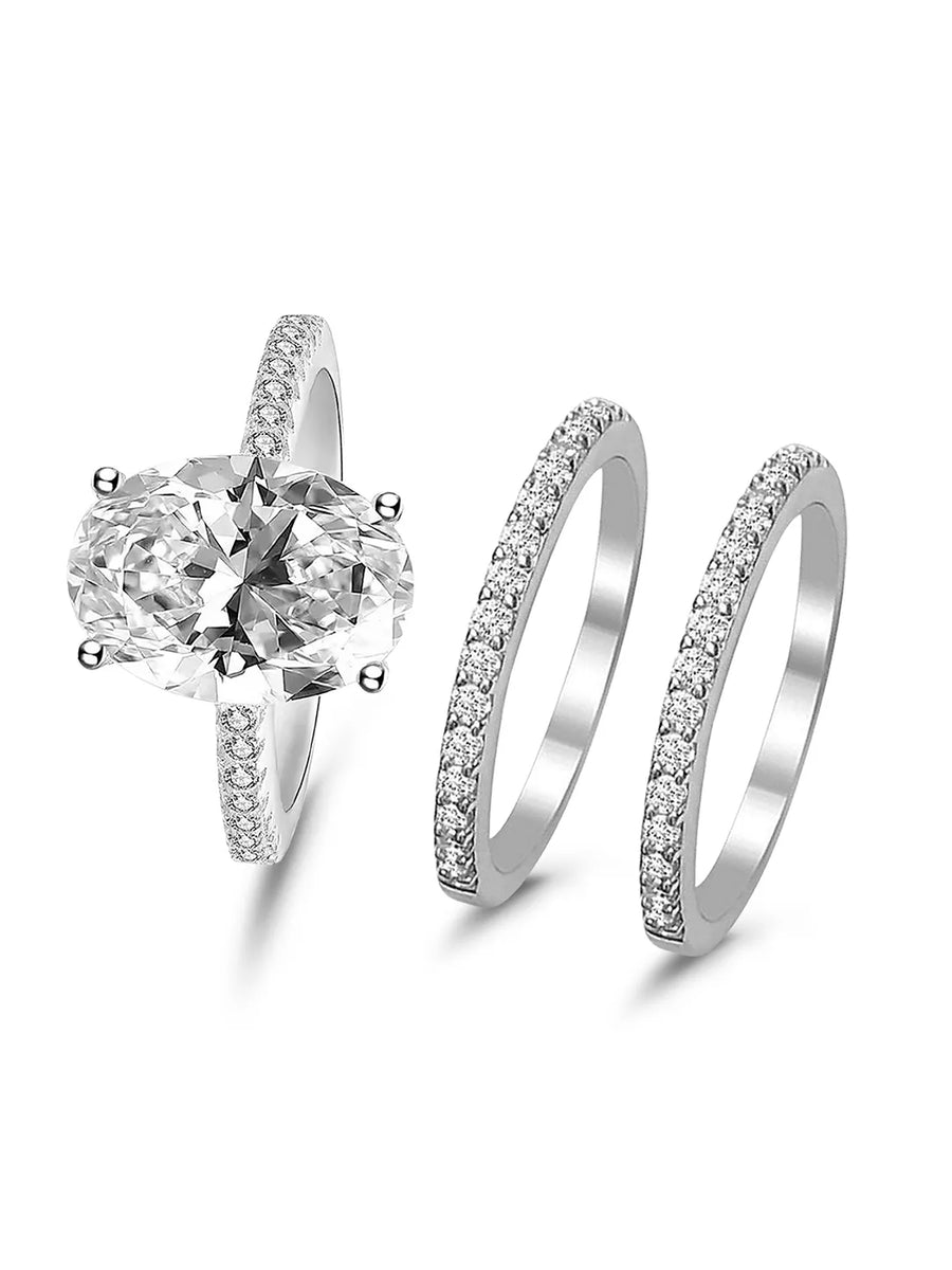 Stackable Trio Silver CZ Oval Ring For Women