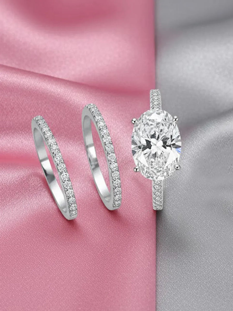 Stackable Trio Silver CZ Oval Ring For Women