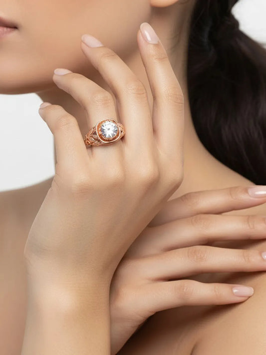 Peora Vintage Leaf Design Rose Gold Ring