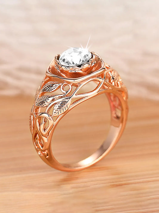 Peora Vintage Leaf Design Rose Gold Ring