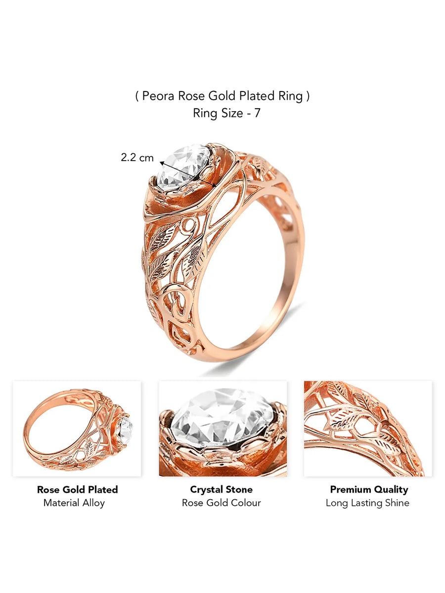 Peora Vintage Leaf Design Rose Gold Ring