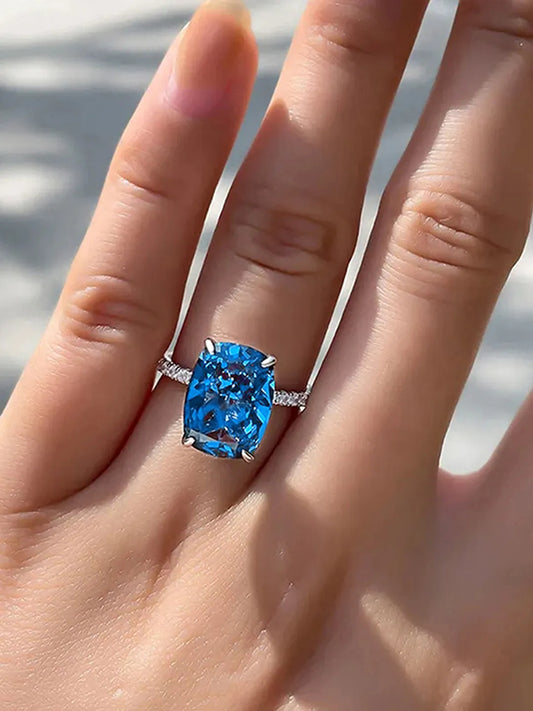 Ocean Blue Cushion Stone Ring