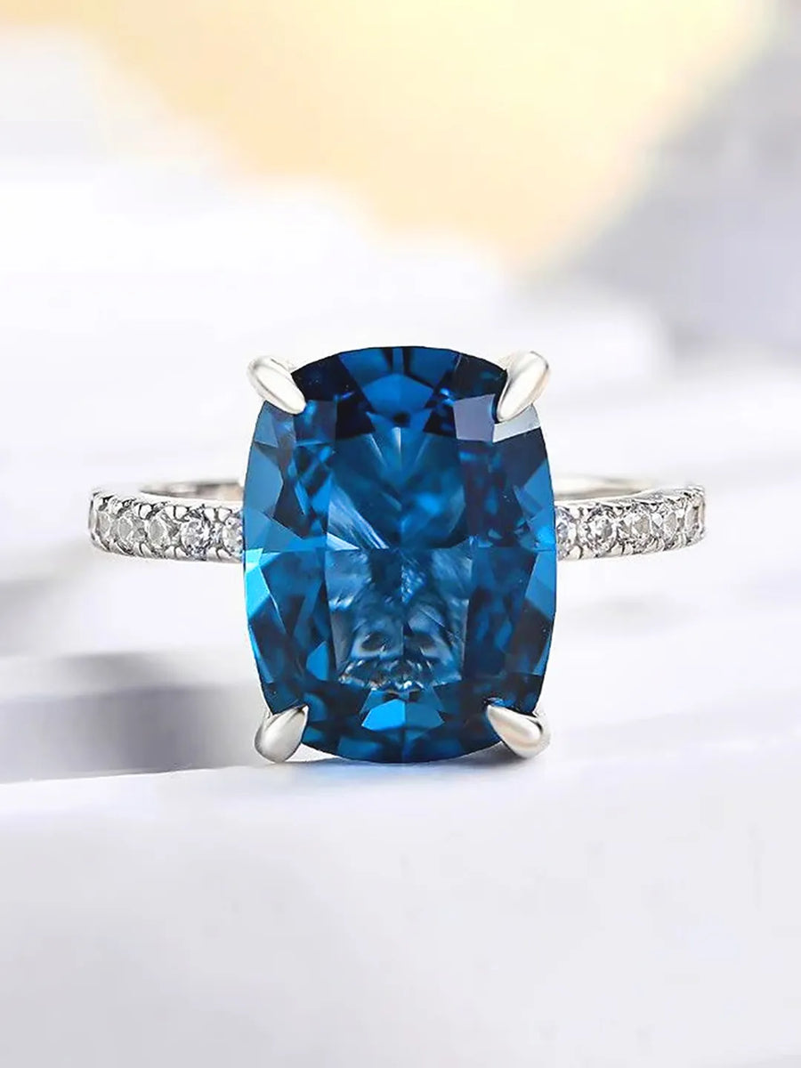 Ocean Blue Cushion Stone Ring