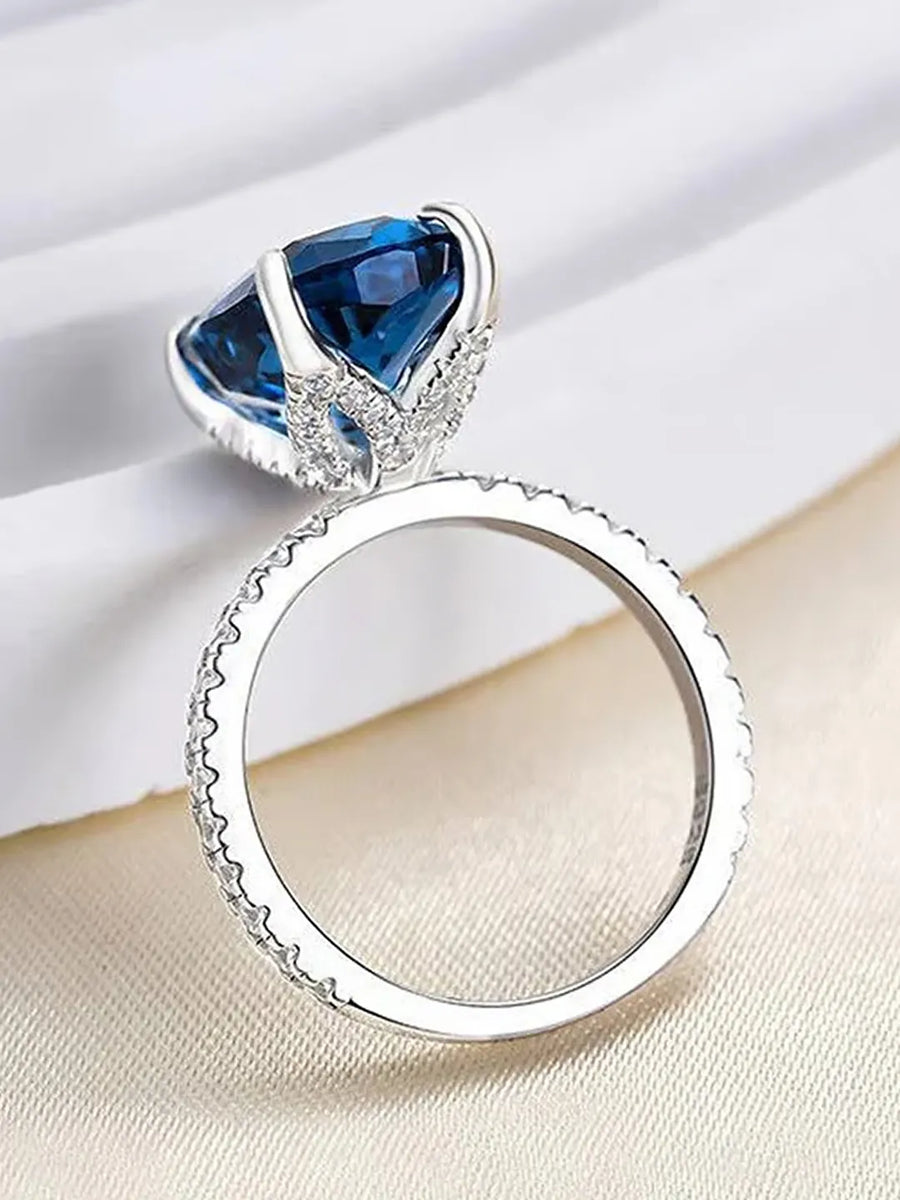 Ocean Blue Cushion Stone Ring