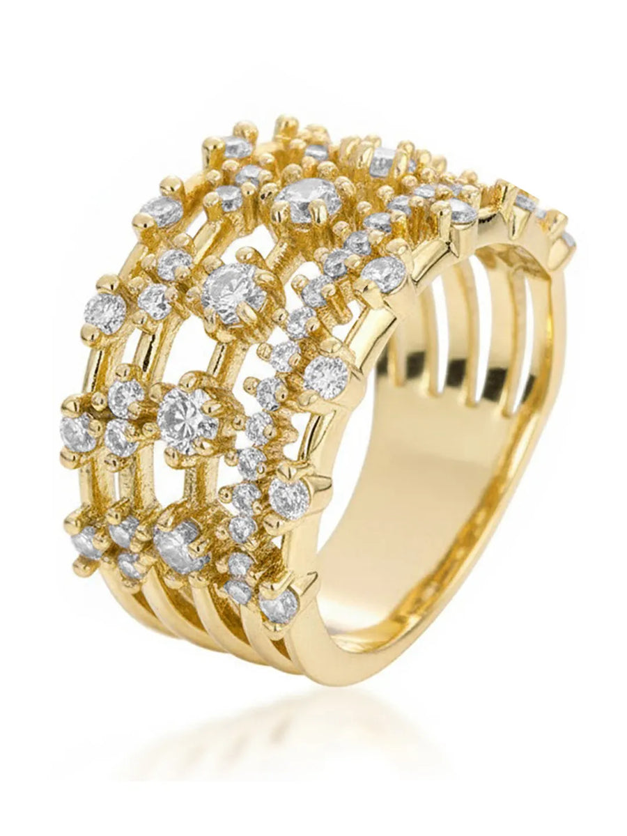 Gold Multi-Row CZ Statement Ring
