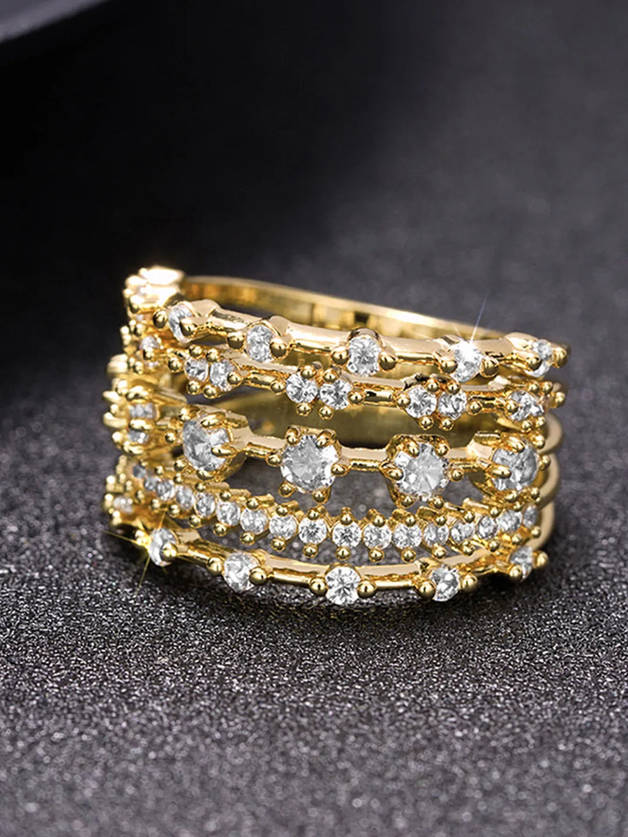 Gold Multi-Row CZ Statement Ring
