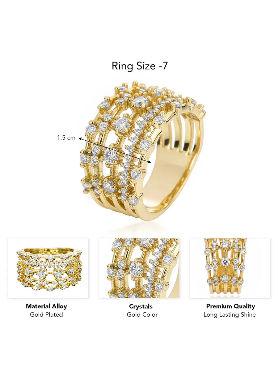 Gold Multi-Row CZ Statement Ring
