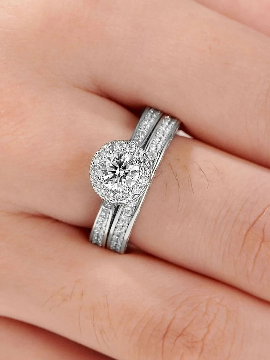 Forever CZ Solitaire Tennis Couple Ring Set