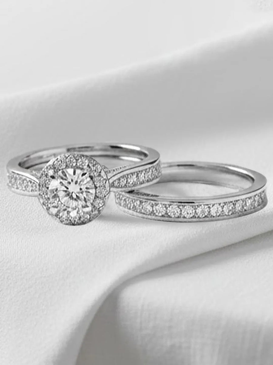 Forever CZ Solitaire Tennis Couple Ring Set
