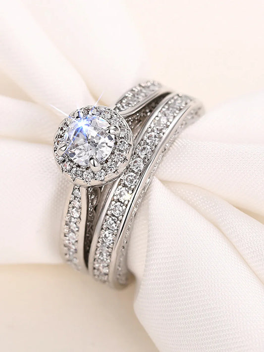 Forever CZ Solitaire Tennis Couple Ring Set