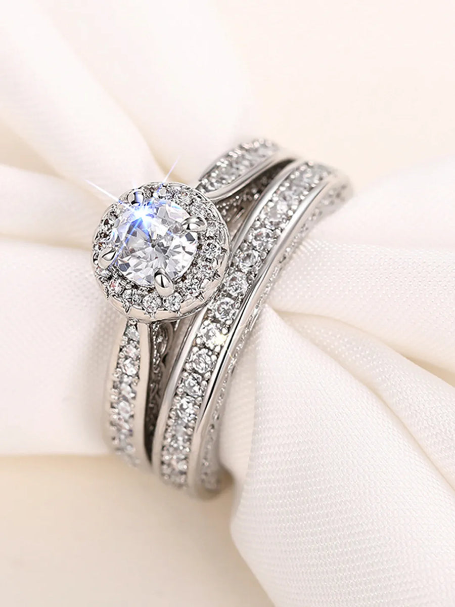 Forever CZ Solitaire Tennis Couple Ring Set