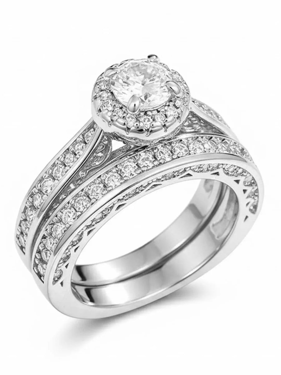 Forever CZ Solitaire Tennis Couple Ring Set