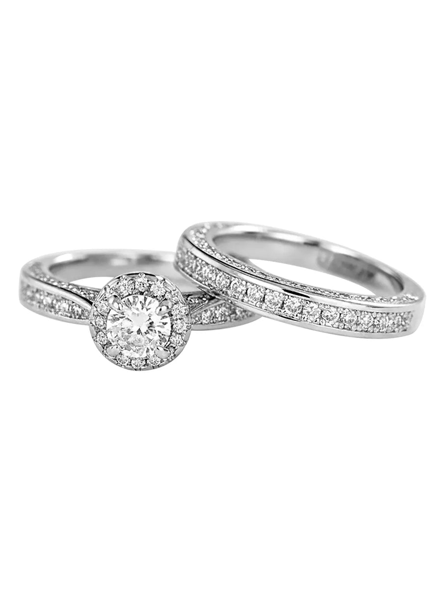Forever CZ Solitaire Tennis Couple Ring Set