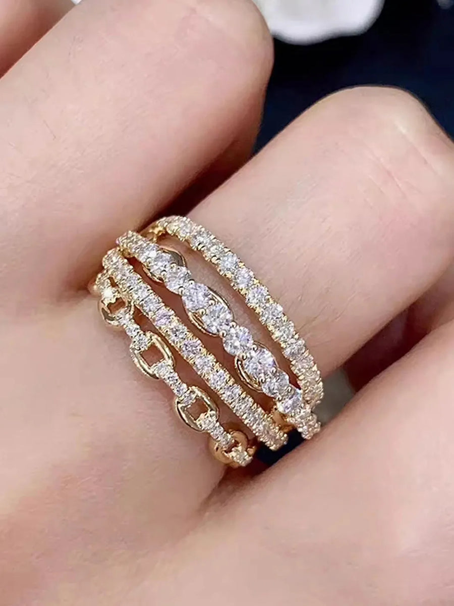 Peora Chain Style CZ Statement Ring - Gold