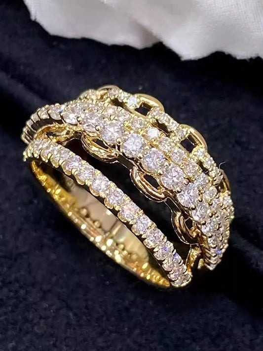 Peora Chain Style CZ Statement Ring - Gold