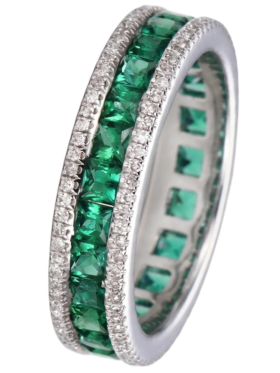 Peora Emerald Green CZ Eternity Band Ring