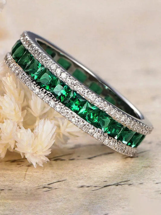 Peora Emerald Green CZ Eternity Band Ring