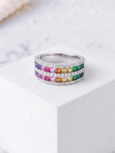 Peora Rainbow Two Row CZ Ring - Silver
