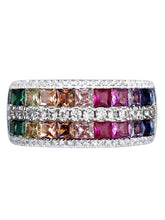 Peora Rainbow Two Row CZ Ring - Silver