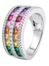 Peora Rainbow Two Row CZ Ring - Silver
