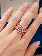 Peora Pink CZ Crossover Glam Statement Ring - Gold