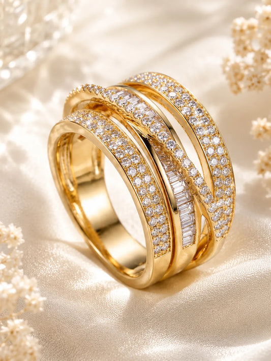 Peora Crossover  CZ Statement Ring - Gold