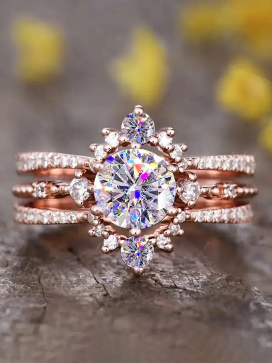 Peora Solitaire Bold CZ Cocktail Ring - Rose Gold