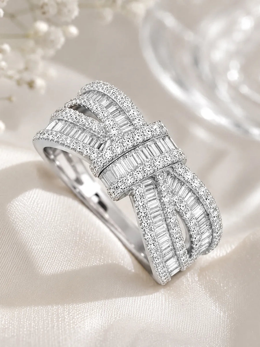 Peora Bow Inspired Baguette CZ Ring - Silver