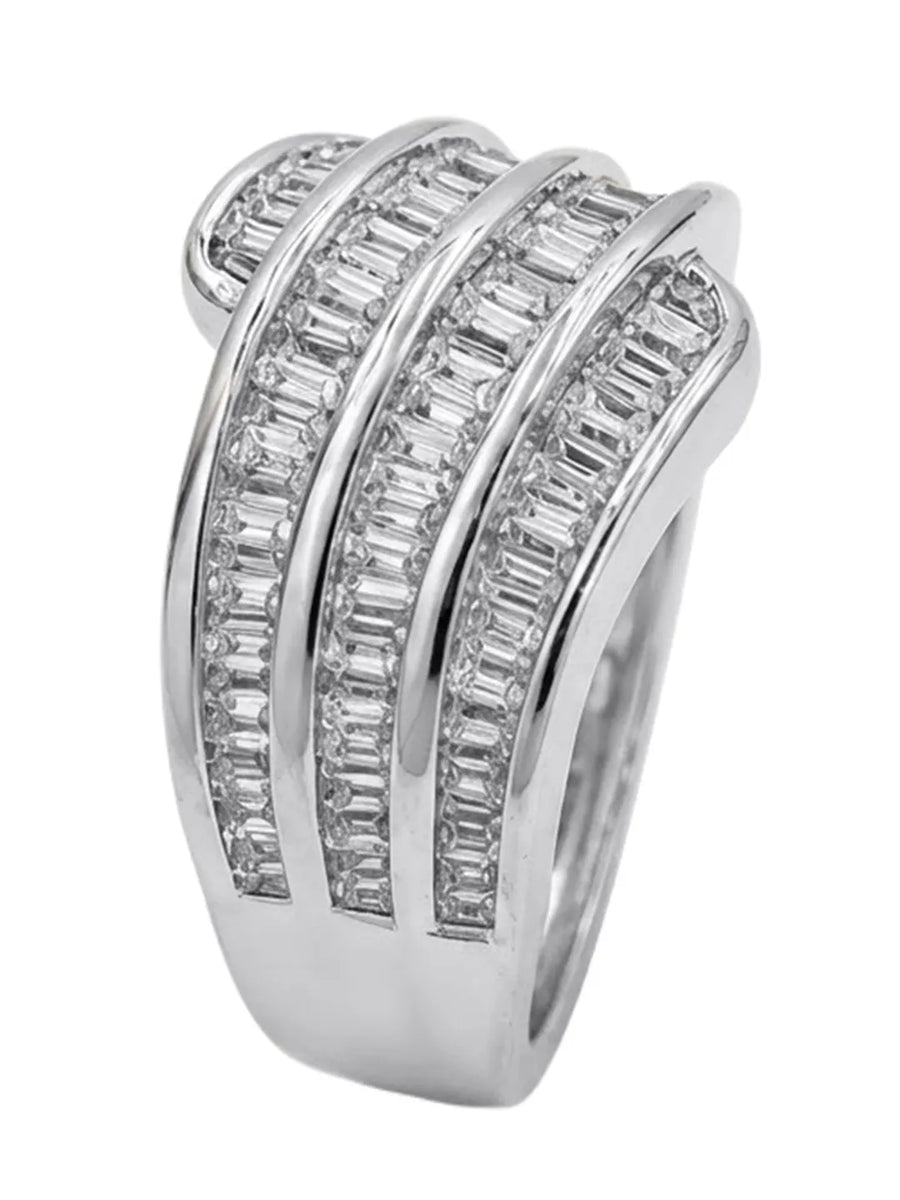 Peora Baguette Layered CZ Statement Ring - Silver